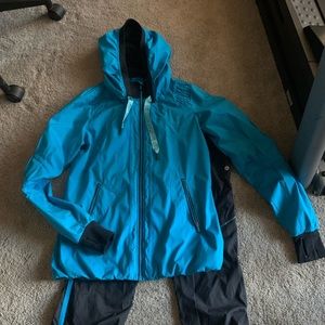 Lululemon light weight track suit. Turquoise. Black. Size 8 too.  Size 6 bottom